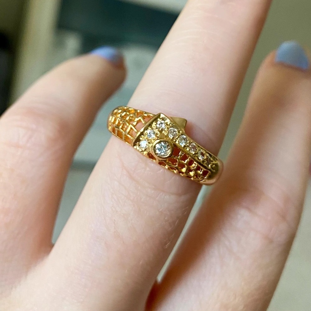 Vintage 1980s 18k Gold Electroplate Cubric Zirconia Ring Size 8